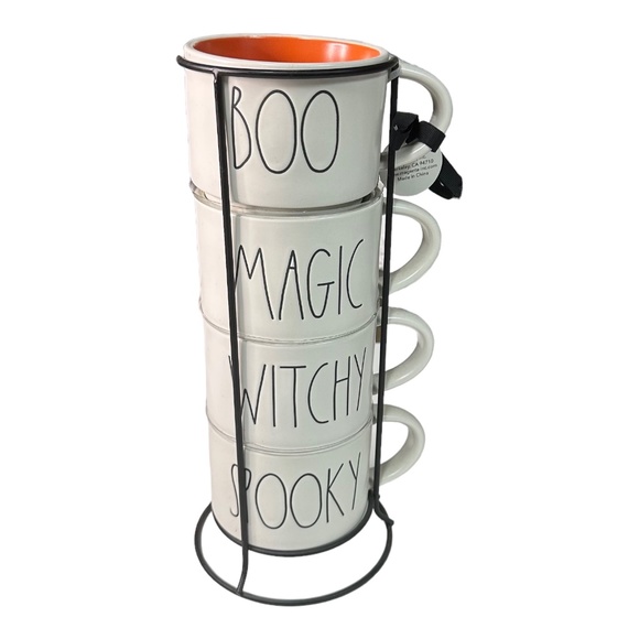 Rae Dunn Halloween White & Black Mug Stacker Set - Picture 1 of 1